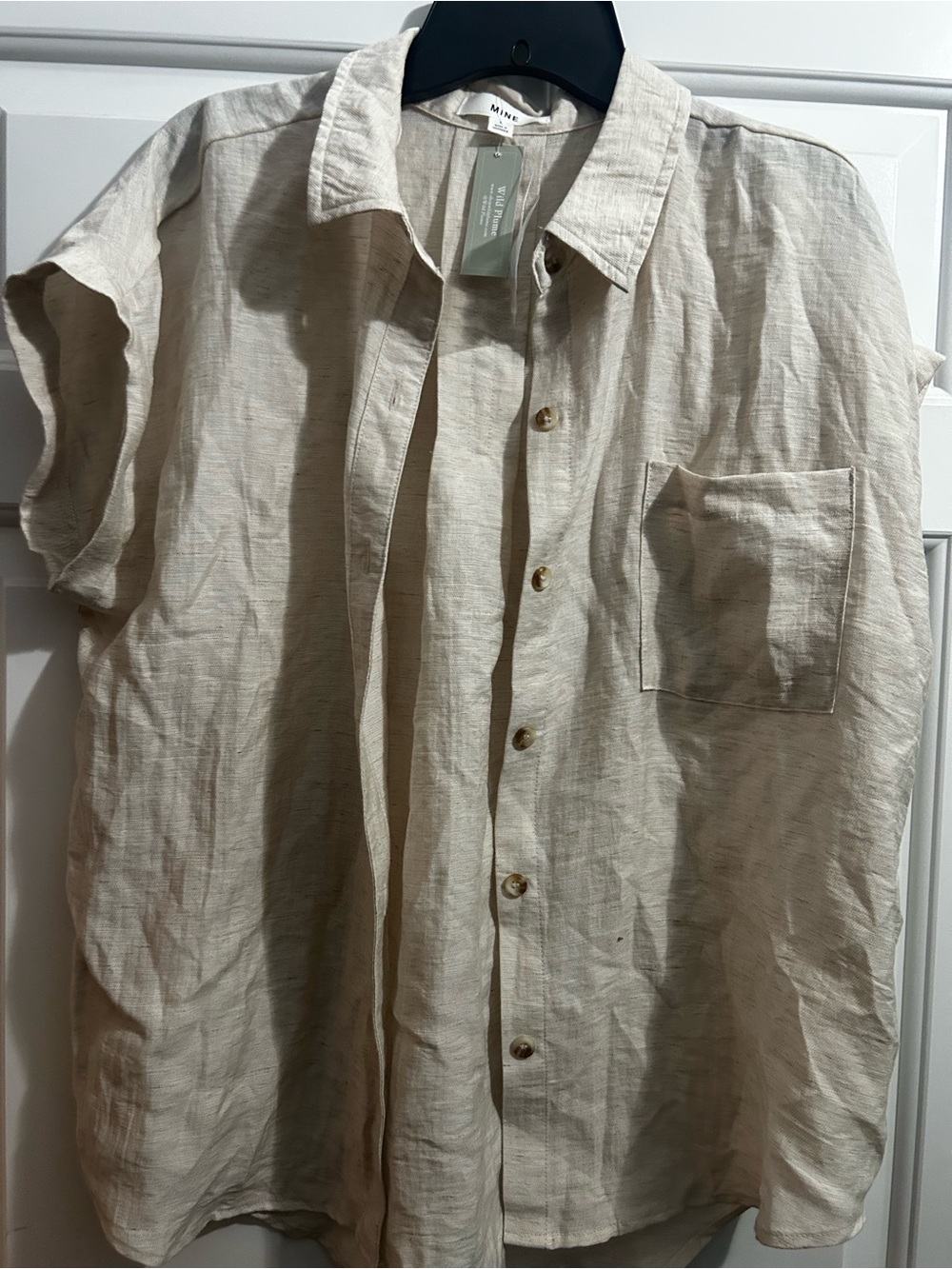 mine Beige Linen Button-Down Short Sleeve Shirt